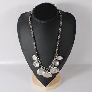 Vintage Silver Tone Bib Necklace with Silver Disk